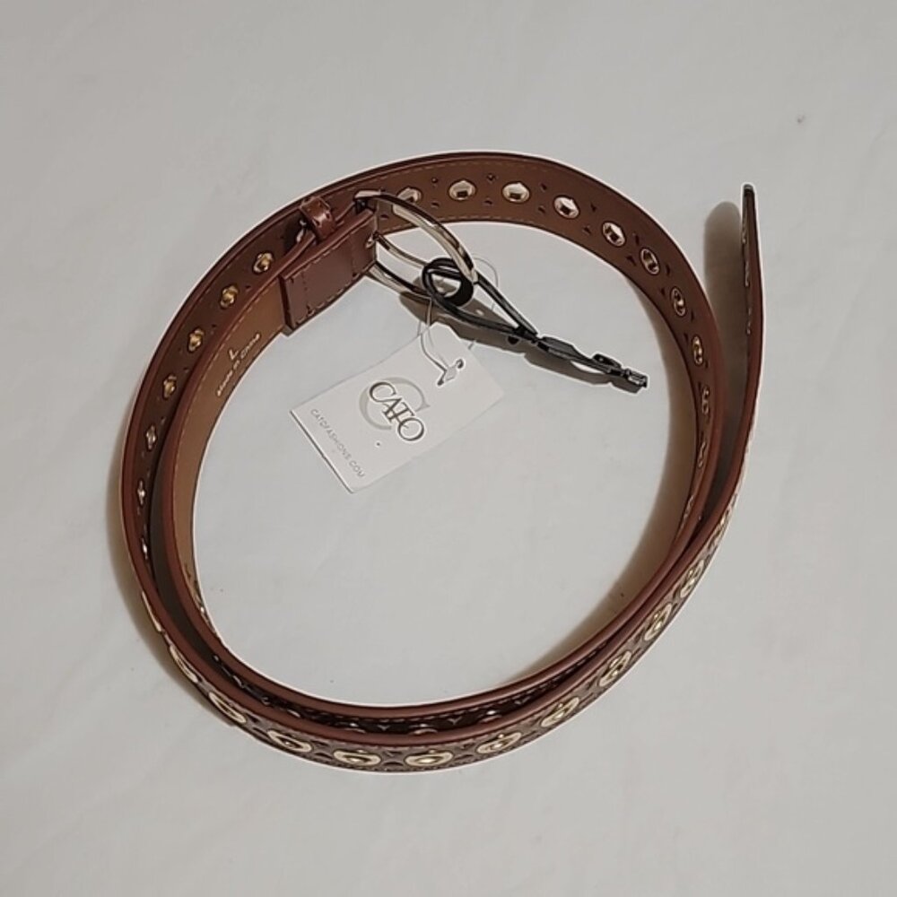 Cato Ladies Size Large Cognac Belt with Gold Tone Hardware New